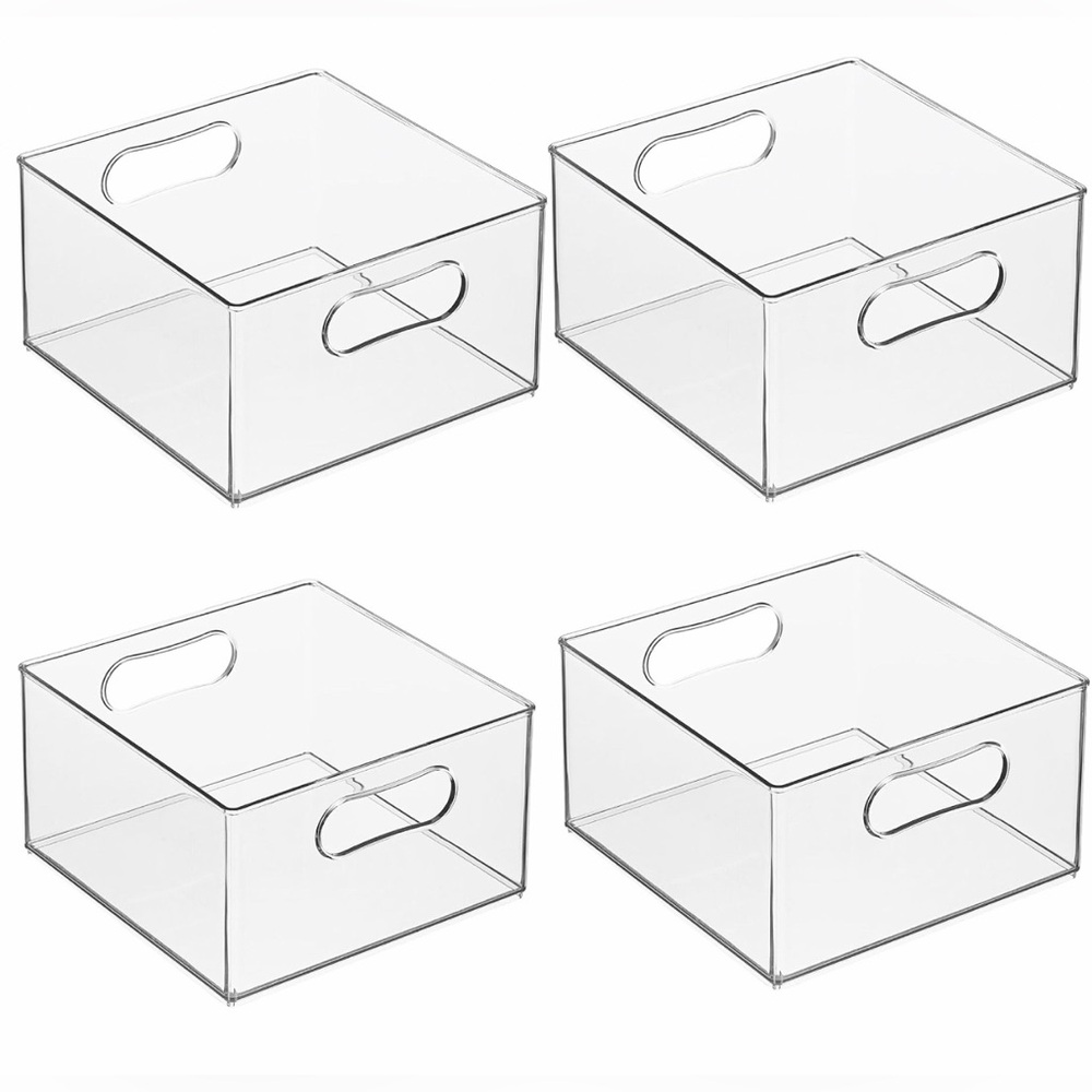 Set of 4 Clear Stackable Storage Organizer Container Bin, Hallway, Bedroom, Line